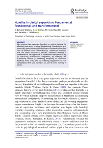 Humility in Clinical Supervision: Fundamental, Foundational, Transformational