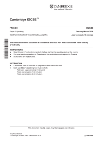 Instructions pour le test oral du Cambridge IGCSE Fran&ccedil;ais 0520/03