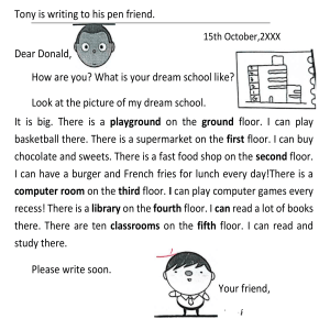 Tony's Dream School Letter: Elementary English Writing Sample
