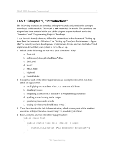 Java Programming Lab 1: Introduction Exercises