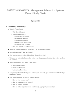 MGMT 38200 Exam 1 Study Guide: MIS Spring 2025