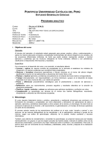 Programa Anal&iacute;tico C&aacute;lculo 2 - PUCP