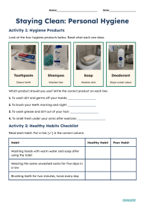 Personal Hygiene Worksheet