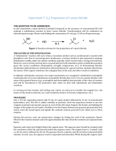 Experiment 7: SN1 Preparation of t-Amyl Chloride