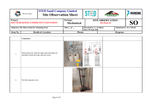 Site Observation Sheet for Swimming Pool Mechanical Issues
