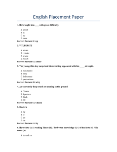 English Placement Paper: Vocabulary & Grammar Questions