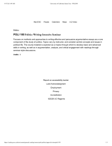 POLI 100 Politics Writing-Intensive Seminar