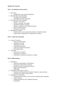 Calculus Syllabus: Foundations, Limits, Differentiation, Integration