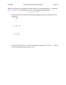 MHF4UB Arithmetic Sequences Lesson 1 Problems