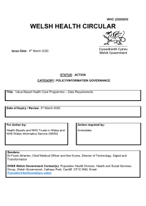 Welsh Health Circular: Value Based Health Care Data Requirements
