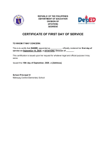 Philippines DepEd First Day of Service Certificate