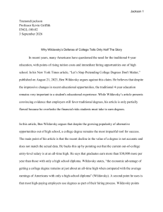 Why Wildavsky&rsquo;s College Defense Is Incomplete