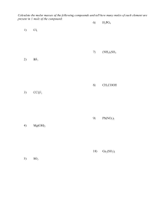 Chemistry Molar Mass and Mole Calculations Worksheet