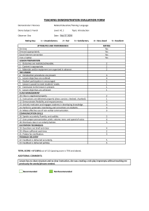 Teaching Demonstration Evaluation Form French A1.1