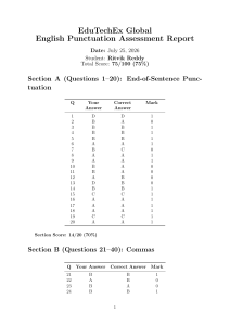 English Punctuation Assessment Report - Student Score 75%