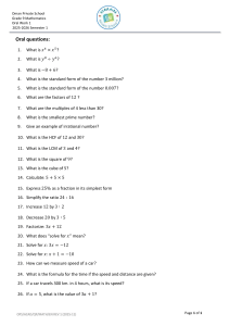 Grade 9 Math Oral Work Questions