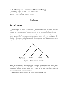 COS 597c: Phylogeny in Computational Molecular Biology