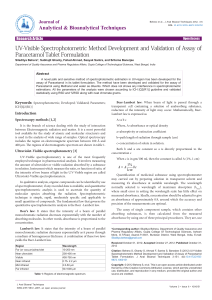 UV-Vis Spectrophotometric Method for Paracetamol Tablet Assay