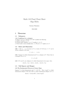 Math 110 Final Cheat Sheet: Linear Algebra Theorems