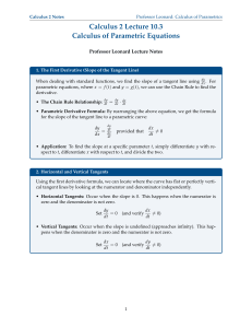 Calculus of Parametric Equations: Lecture Notes