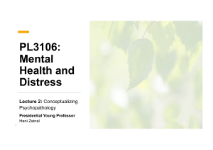 PL3106 Lecture 2: Conceptualizing Psychopathology