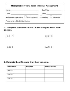 Year 3 Math Assignment Week 7 Subtraction