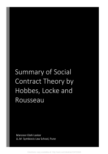 Summary of Social Contract Theory by Hobbes, Locke, Rousseau