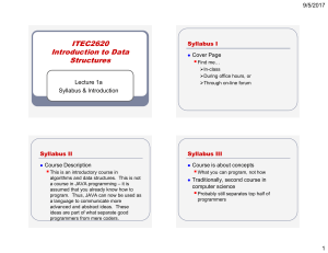 ITEC2620 Syllabus: Intro to Data Structures