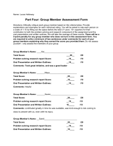Group Member Assessment Form &ndash; Peer Evaluation Scores & Comments