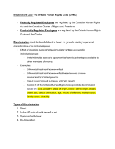 Employment Law: Ontario Human Rights Code (OHRC) Lecture Notes