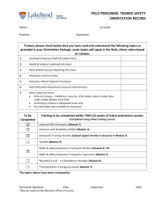 Lakehead University Field Personnel Trainee Safety Orientation Record