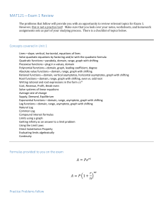 MAT121 Exam 1 Review - Math Study Guide