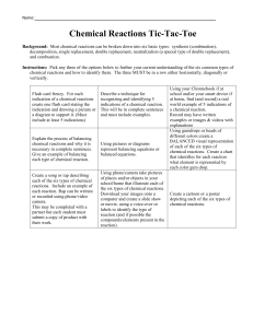 Chemical Reactions Tic-Tac-Toe Assignment