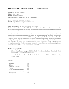 Physics 245: Observational Astronomy Course Syllabus - Knox College