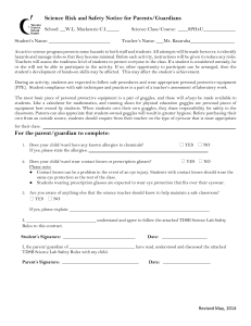 Science Lab Safety Notice & Parent Consent Form &ndash; TDSB SPH4U Physics