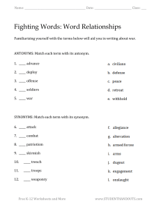 Fighting Words: War Vocabulary Antonyms & Synonyms Worksheet