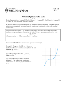 Math 111 Lab 2: Precise Definition of a Limit