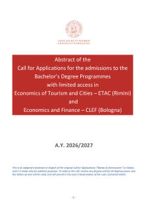 University of Bologna Admission Call 2026/2027: ETAC & CLEF Degrees