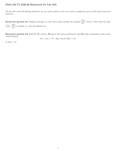 Math 223 Lab #01 Homework: Vector Calculus Problems