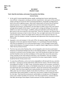CITIES IN THE SEA Reading Comprehension