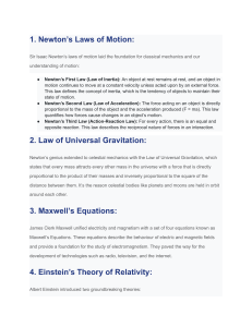 Newton's Laws, Gravitation, Maxwell's Equations, Einstein's Relativity