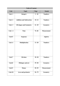 Elementary Math Textbook Table of Contents