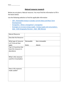 Natural Resource Research Worksheet &ndash; Renewable & Non-Renewable Energy