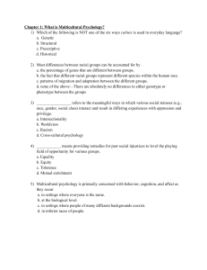 Multicultural Psychology Quiz: Chapters 1-3