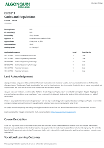 Algonquin College ELE8913 Codes and Regulations Course Outline