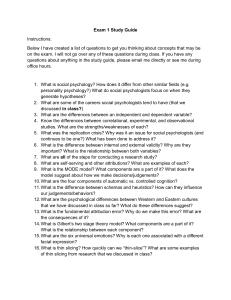 Exam 1 Study Guide: Social Psychology Key Concepts and Terms