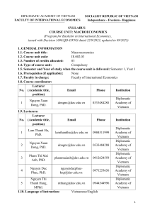Macroeconomics Syllabus &ndash; Diplomatic Academy of Vietnam