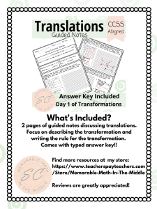 Translations Guided Notes &ndash; Geometry Transformations Worksheet
