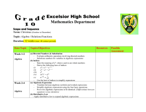 Grade 10 Math Scope and Sequence - Algebra/Relations/Functions