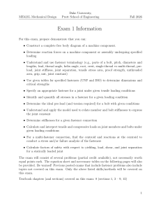 ME421L Mechanical Design Exam 1 Info - Duke University
